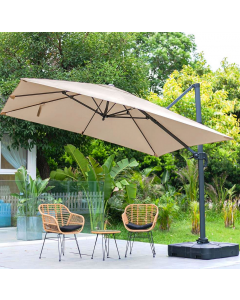 Sabai Living Outdoor Garden Parasol Umbrella 3x3m Cantilever Square with Base Beige 