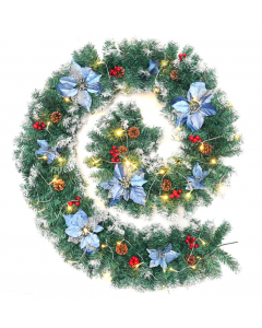 Living and Home Christmas Garland Pine Lights Pre Lit Spruce Blue Flowers Green 270cm