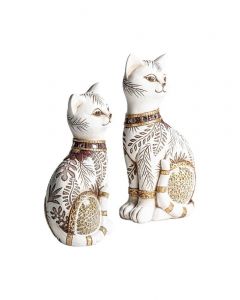 BK Home Decorative Set of 2 Forest Novelty Cats Figures, Beige and Gold