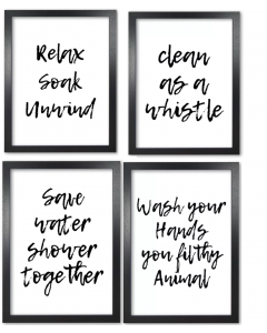 House Additions Bathroom Quotes Black Framed Print Wall Art 45cm x 33cm Set of 4