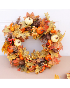 House Additions Autumn Halloween Wreath Mixed Pumpkins Leaf Cones 