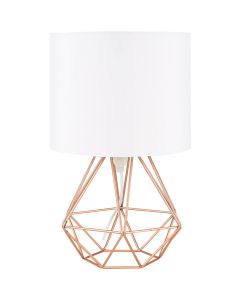 MiniSun Cage Style Geometric Brushed Copper Table Lamp with White Shade 25 x 40 cm