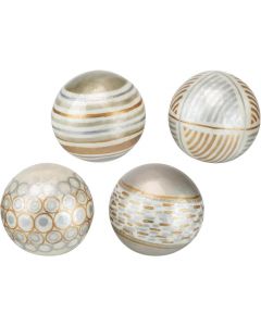 House Additions Set of 4 Capiz Christmas Decor Baubles Grey Gold White 
