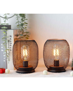 JHY Design Set of 2 Table Lamp Battery Powered Wire Night Lamp Black and Copper 