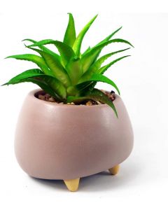 Leaf Ceramic Pebble Pink Planter with Artificial Succulent Plant 15cm 