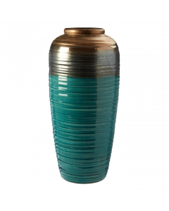 Fify Five South Capri Small Ribbed Vase Ceramic Glazed Finish Blue and Gold 