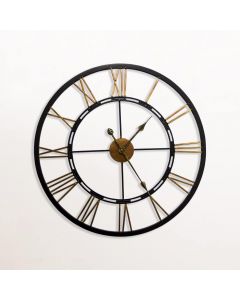 Walplus Greenwich Large Roman Wall Clock Iron Black and Gold 70cm             