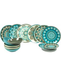 Villa d’Este Home Tivoli Cala Jondal Tableware Set 18 Pieces in Porcelain Blue Multicolor