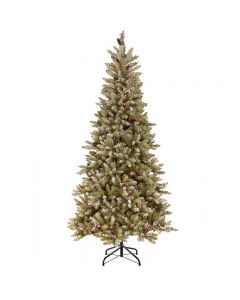 National Tree Company Dunhill Fir Slim Hinged Tree with Snow & Red Berries 6.5ft Green