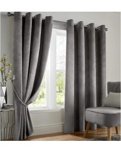 Luxury Living Eyelet Curtains Blackout Thermal Velvet Silver Grey 168W x 137D cm    