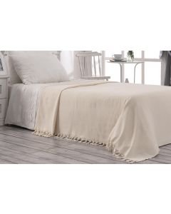 Cotton & Olive Accent Hammam Cotton Blanket Throw, Beige 150cm x 220cm