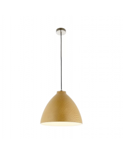 House Additions Elway Modern Metal Ceiling light Pendant Wood Effect and Brushed Chrome, Fixture 27.5cm H x 35cm W 