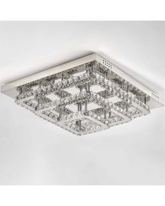Warmiehomy Luxury LED Crystal Ceiling Lamp Flush Mount Square Silver H23 x W70 x D70 cm 