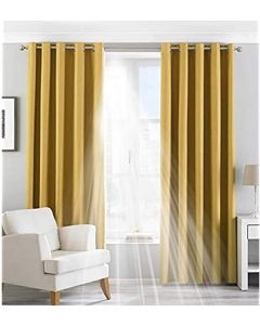 Riva Home Eclipse Blackout Eyelet Curtains Polyester Yellow Ochre 168 x 137cm