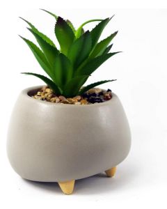 Leaf Ceramic Pebble Grey Planter with Artificial Succulent Plant 15cm 