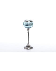 Talavera Glass Candle Holder Metal Chromed Grey Blue 29cm H