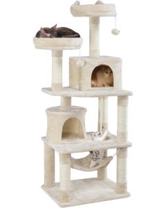 Yaheetech Multi Level Cat Tree Tower Large Kitten Beige H158 x ‎L62 x D50 cm