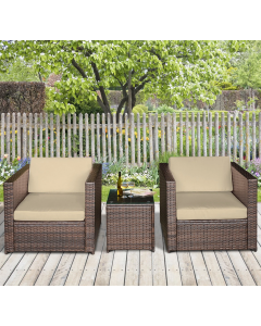 Outsunny Outdoor Garden 3 Pcs Rattan Sofa Set with Side Table, Brown