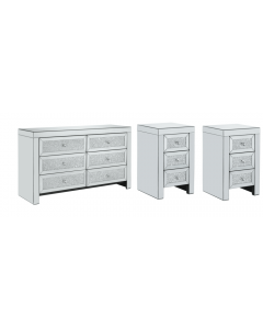 Birlea Anne Mirrored Crystal 6 Drawer Chest + Pair of 3 Drawer Bedside Set