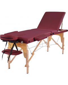 Yaheetech Adjustable 3 Fold Massage Bed Portable Wooden Burgundy Red Wine 