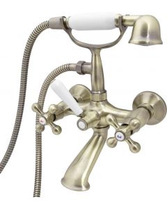 Loge Luxor 4 Retro Elegant Wall Mounted Antique Brass Bathroom Tap with Shower