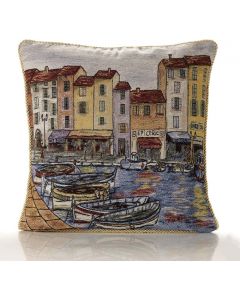 Alan Symonds Harbour Tapestry Cushion Cover Beige Blue 45cm