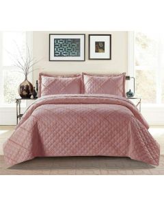 Prime Linens Bedspread Set Quilted Ruffle Embossed Pink 270 x 250cm