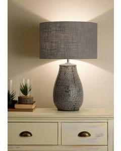 Village At Home Maxwell Dimpled Terracotta Table Lamp with Grey Shade 40cm