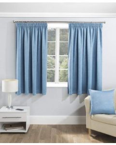 Enhanced Living Serenity Pencil Pleat Ready Made Blackout Thermal Curtains Set of 2 Blue 168cm W x 137cm Drop