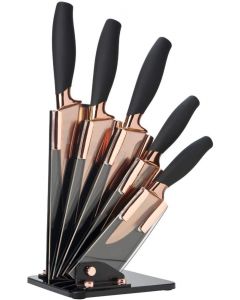 Thaylors Eye Witness Kitchen Knife Set with Fan Shaped Holder, Rose Gold 5 Pieces