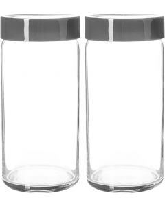 LAV Novo Set of 2 Glass Food Storage Jars with Grey Lid 1.4L 