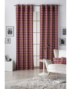 Girones Tartan Purple Lined Eyelets Curtains Cotton D270 x W135 cm 