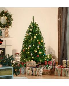 HOMCOM Christmas Tree 5FT with Warm White LED Lights Green