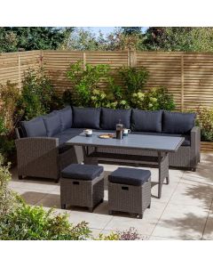 Rowlinson Outdoor Garden Rattan Corner Sofa Dining Set Grey 8 Seater