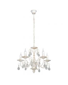 Vitaluce Angelika 5-Light Ceiling Candle Style Crystals Chandelier, White Gold H47-90 x W53 cm