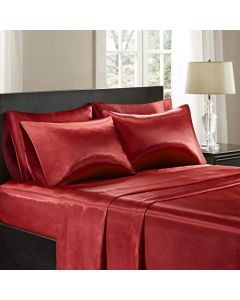 MadisonPark Luxurious Sheet Set Double 4FT6 Silky Satin Red 