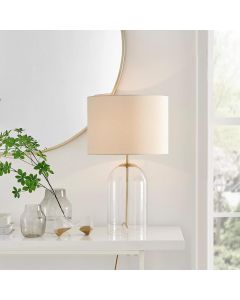 Furniturebox Nora Clear Glass Table Lamp with Cream Fabric Lampshade   