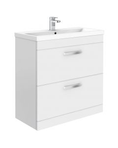 Drench Brooklyn Bathroom Freestanding Vanity Unit 2 Drawer White Gloss 800mm  - No Basin    