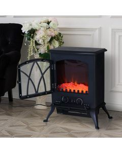 HOMCOM Free Standing Electric Fireplace Stove, Log Burning Flame Effect, Black 540H x 450L x 285W mm