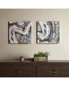 Ink+Ivy 2 Piece Set Glass Coated Cool Stone Wall Art, Agate Rocks Canvas 50cm Multicolor