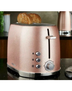 Tower Glitz 2 Slice Metal Toaster with Adjustable Browning Control Defrost and Reheat Settings Pink