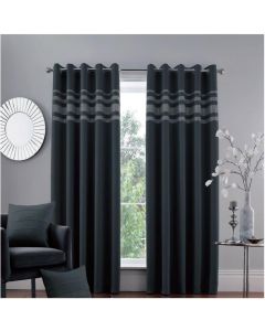 Gaveno Cavailia Kendal Eyelet Curtains Thermal Blackout Black 168W x 229D cm  
