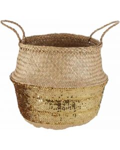 Premier Housewares Seagrass Basket Natural Top Large Gold