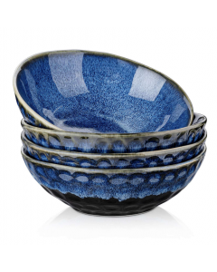 Vancasso Set of 4 Cereal Bowl Handmade Stoneware Black and Blue   