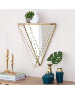 Fine Decor Gatana Gold Triangle Wall Shelf Mirror Decor 