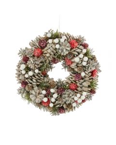 Schneider Cones 30cm Lighted Artificial Christmas Wreath Red & Silver