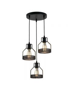 LEDSone Vintage Retro 3 Light Ceiling Pendant Lamp Cluster Light Bird Cage Lampshade, Black 