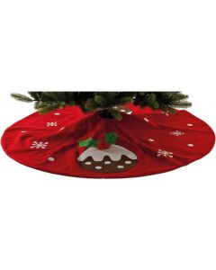 Festive Christmas Pudding Tree Skirt, Red 140cm W