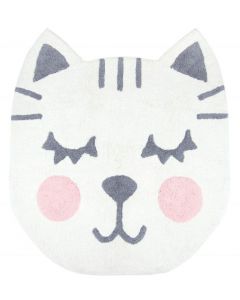 Nattiot, Betsy Cat Rug, Cream Pink and Grey, 100% Cotton, Washable, 100 x 110cm
