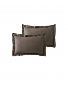 Lavish Label Pillowcase Pair 600 TC Cotton Rich Plain Dyed Oxford, Brown, 50 x 75cm